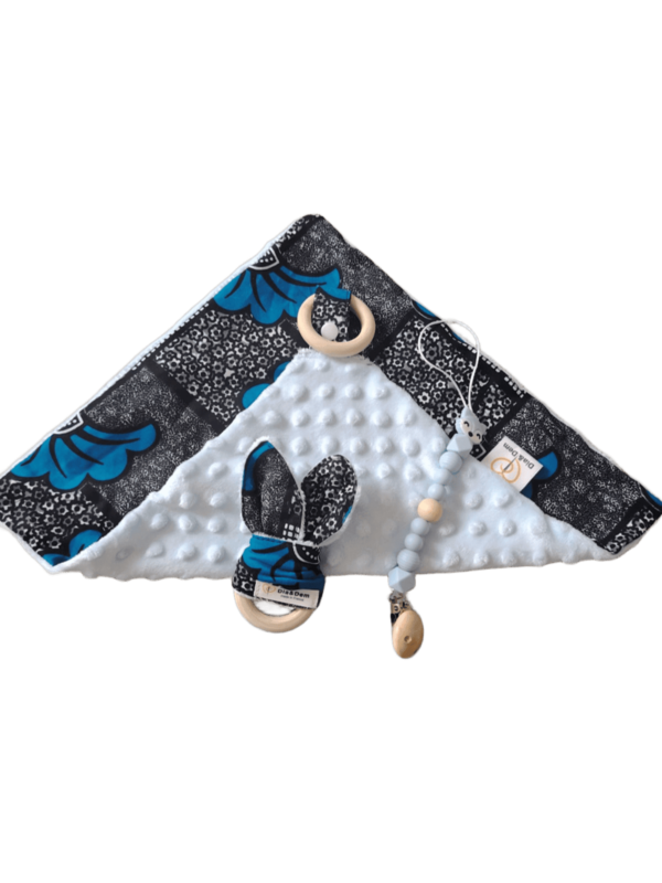 Kit naissance doudou,hochet, attache tétine personnalisable avec tissu